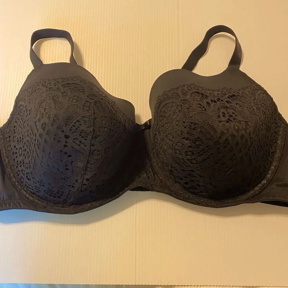 Auden Lined Balconette coverage plus underwire black sexy lace mesh bra 46DDD